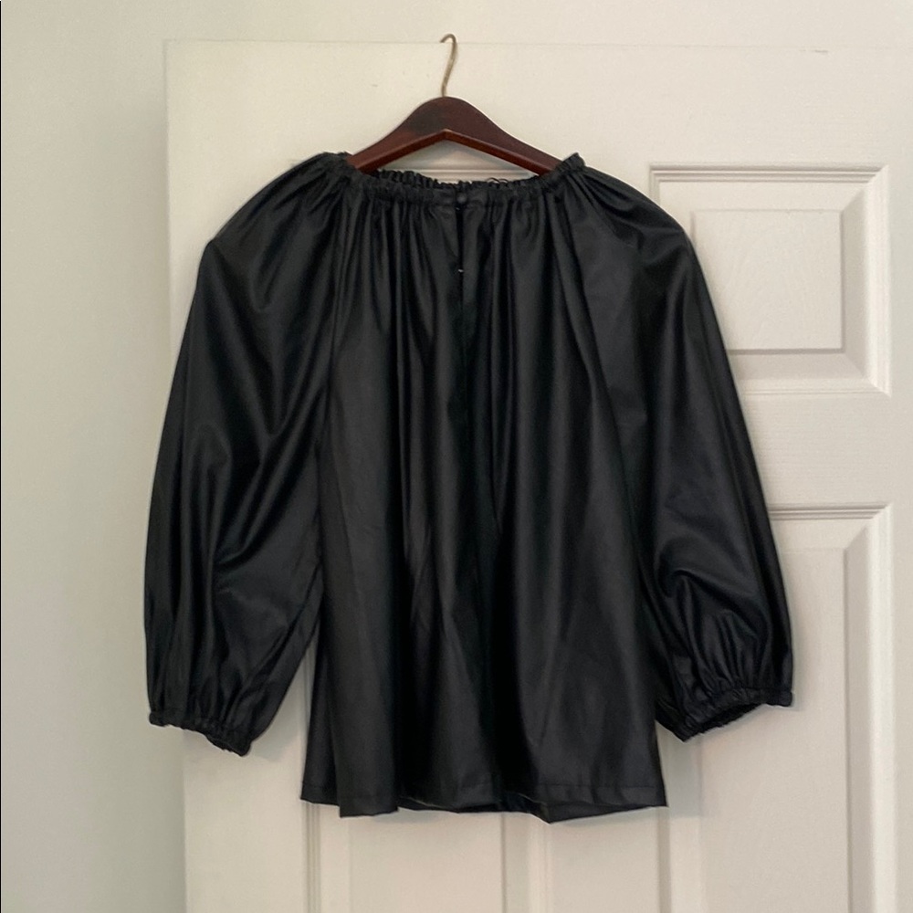 Who What Wear Black Puff Sleeve Blouse Relaxed Ruched